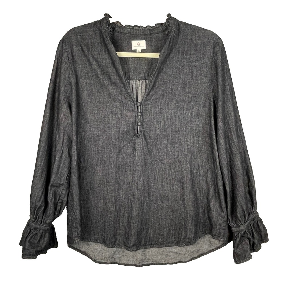 AG ADRIANO GOLDSCHMIED Top Womens Large Black‎ Popover Long Sleeve Cotton Shirt